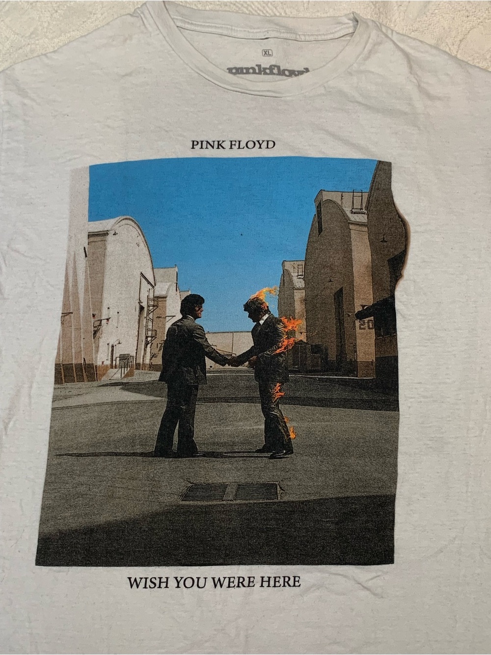 Pink Floyd White 'Wish You Were Here' Graphic Tee with Blue Sky Print
